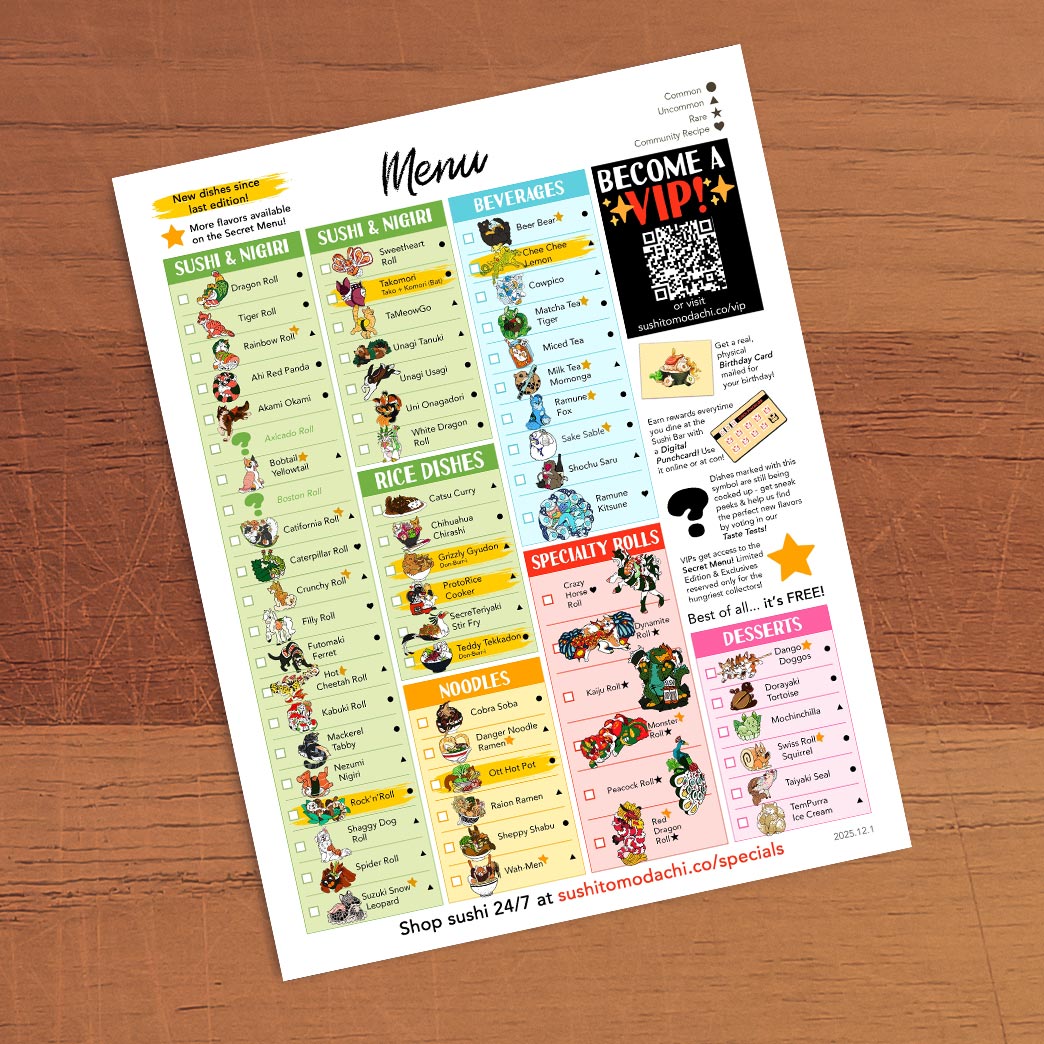 To-Go Menu Pin Collection Checklist V4 (Digital Download) – Sushi Tomodachi