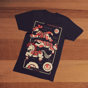 A black T-shirt with Sushi Tomodachi design
