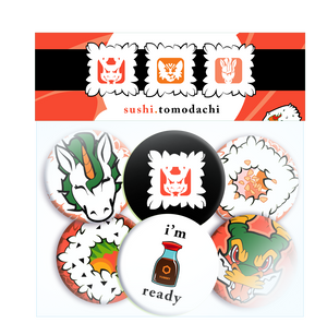 A Sushi Tomodachi " Pinback Button Pack " 
